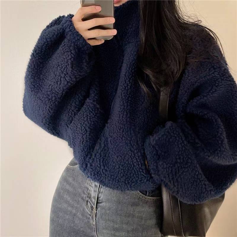 Women Stand Collar Cropped Zip - Sherpa Hoodie Fleece review and price