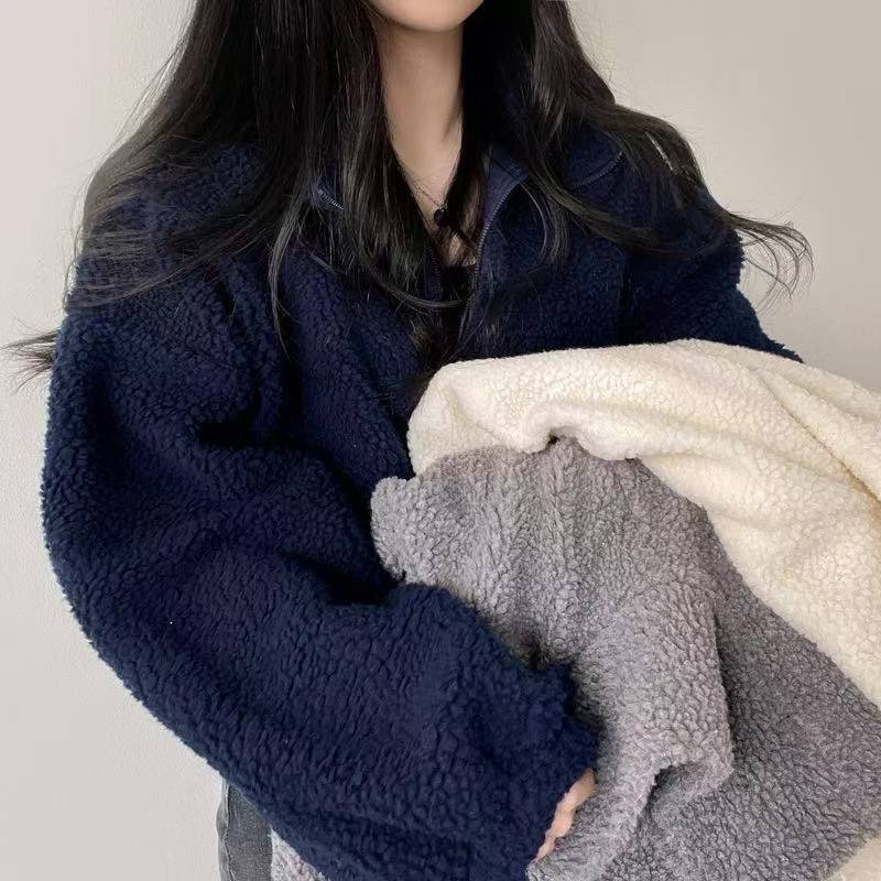 Women Stand Collar Cropped Zip - Sherpa Hoodie Fleece review and price